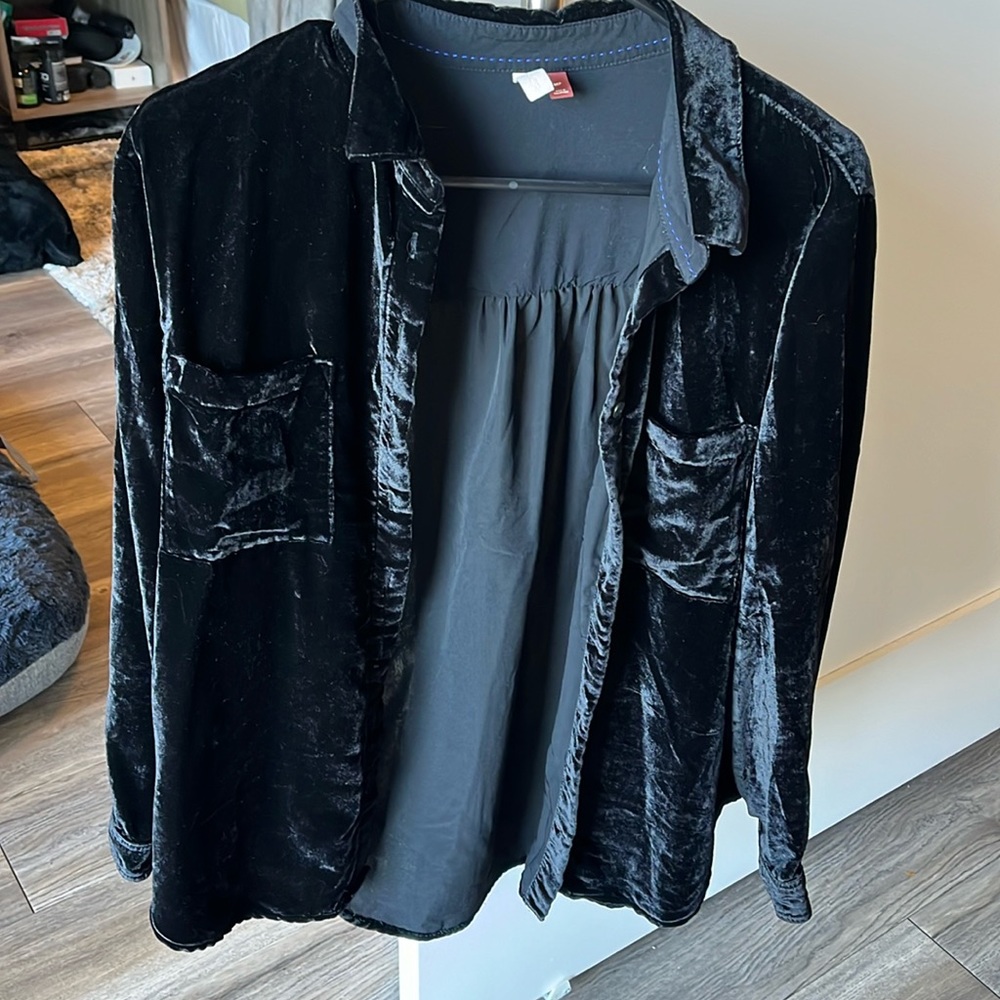 Black velvet button down